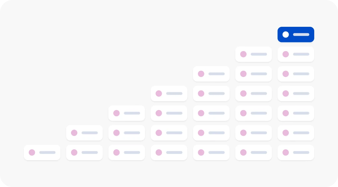 Rows of payment options narrowing to the single method the customer picks