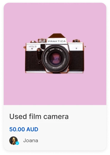 A used film camera listed for 50.00 AUD by Joana